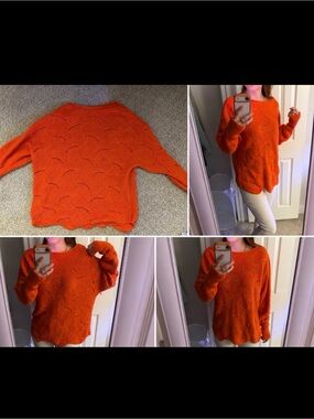 Orange Knit Women's Sweater - Oversized Textured Pullover